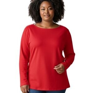 Chico's Red Long Sleeve Boat‎ Neck Top Women's Size 3 XL Recycled Polyester